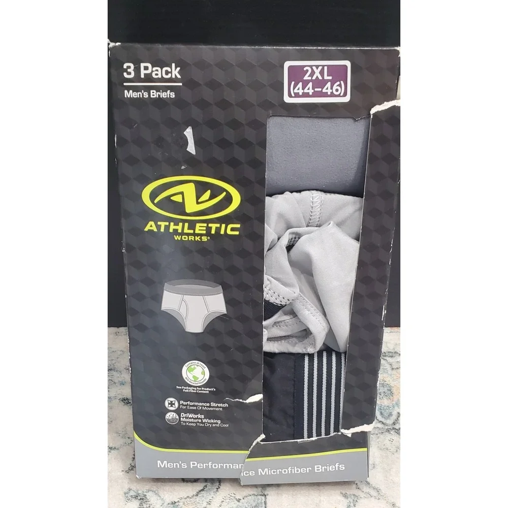 Athletic Works Microfiber Briefs Underwear Gray Black‎ Men's 2XL 44-46 3ct